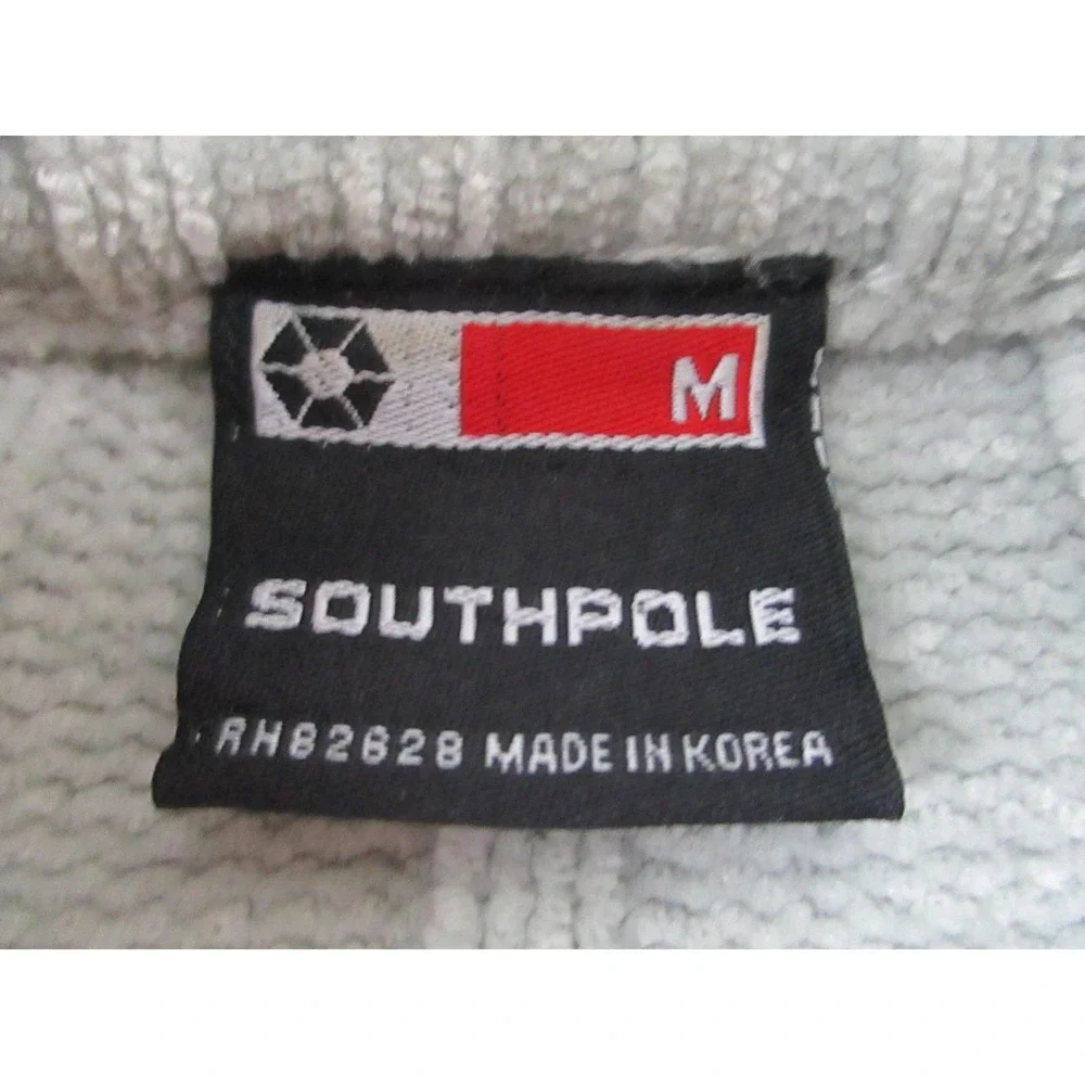 Southpole Sweater‎ Mens Medium Gray Black Chenille Ribbed Knit Mock Neck Striped